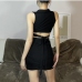 5Color Block Keyhole Crop Top With Skirt