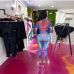 8Color Block Printed Bodysuits Two Piece Sets Women