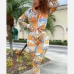 3Color Blocking Printed Long Sleeve Two Piece Set