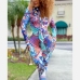4Color Blocking Printed Long Sleeve Two Piece Set