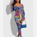 5Color Blocking Printed Long Sleeve Two Piece Set