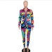 6Color Blocking Printed Long Sleeve Two Piece Set