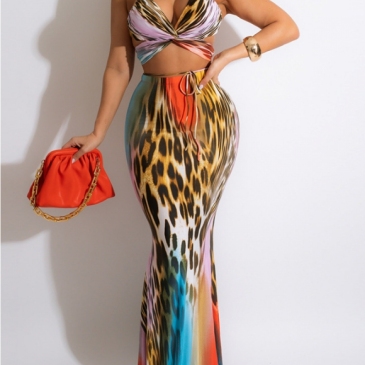 Colorful Letter Printed Two Piece Skirt And Top