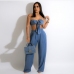 4Denim Matching Cropped Top And Loose Trouser Sets