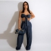 1Denim Matching Cropped Top And Loose Trouser Sets