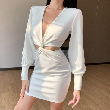 Elegant Gigot Sleeve Cut Out Skirt Set