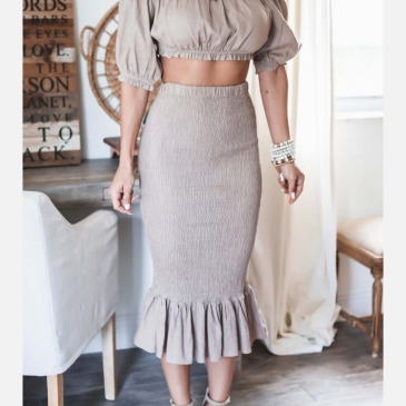 Fashion Ruffled Off Shoulder Crop Top And Skirt