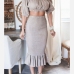 1Fashion Ruffled Off Shoulder Crop Top And Skirt