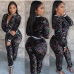 1Fashion Sequined Long Sleeve Top 2 Piece Pants Set