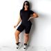 3Fashion Sexy Solid Sport Suits Pencil Short Sleeve Two Pieces