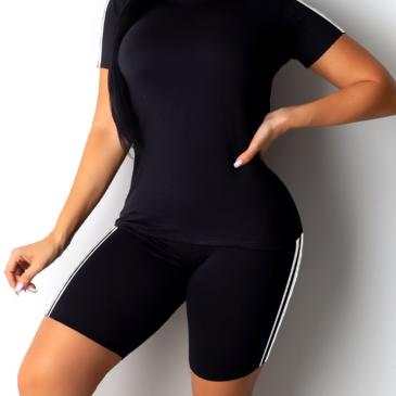 Fashion Sexy Solid Sport Suits Pencil Short Sleeve Two Pieces