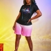 5Gradient Printed Tee And Shorts Set For Woman