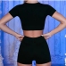 4High Waist Pure Short Sleeve Two Piece Outfits 