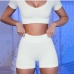 6High Waist Pure Short Sleeve Two Piece Outfits 