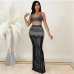 1Hot Drilling Cropped Tank And Maxi Skirt Sets