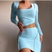 3Irregular Solid Long Sleeve Design Skirt Sets