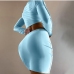 4Irregular Solid Long Sleeve Design Skirt Sets