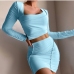 1Irregular Solid Long Sleeve Design Skirt Sets