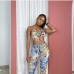 1Multicolored Halter Cropped Top And Trouser Sets