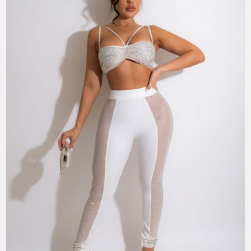 Nightclub  Rhinestone  Cropped Top And Trouser Sets