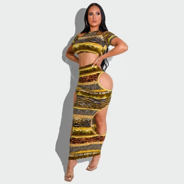 Plus Size Hollow Out Animal Print Skirt Sets