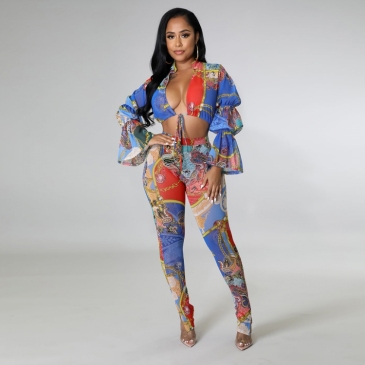 Printed Fall 2 Piece Pant Sets For Women