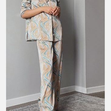 Printed Home Clothes Long Sleeve Blouse And Pant Set