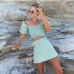 20Puff Sleeve Square Neck Crop Top Skirt Set