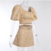 8Puff Sleeve Square Neck Crop Top Skirt Set