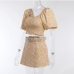 9Puff Sleeve Square Neck Crop Top Skirt Set