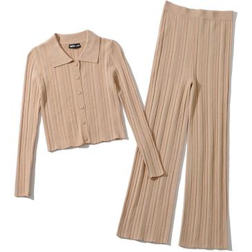 Ribbed Knit Cardigan With Long Pants Sets