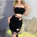 10Sexy Black Strapless Cropped Top Skirt Set