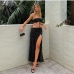 1Sexy Halter Backless Top With Slit Skirt 