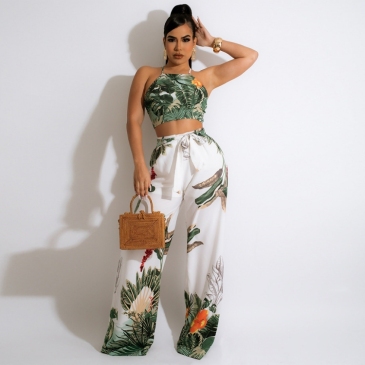 Sexy Halter Cropped Wide Leg Pant Set
