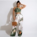 1Sexy Halter Cropped Wide Leg Pant Set