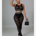 3Sexy Lace  Black Matching Two Piece Pant Sets