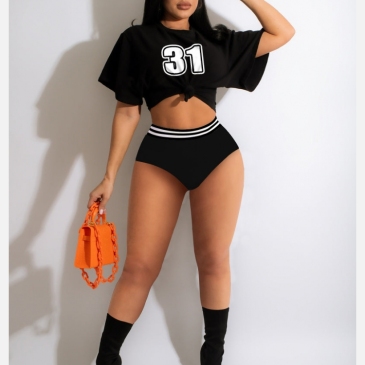 Sexy Number Printed Short Sleeve Shorts Set