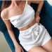 5Sexy Silk Solid Spaghetti Strap Top With Shorts Set