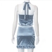 11Sexy Solid Ruffled Hem Crop Top Skirt Set