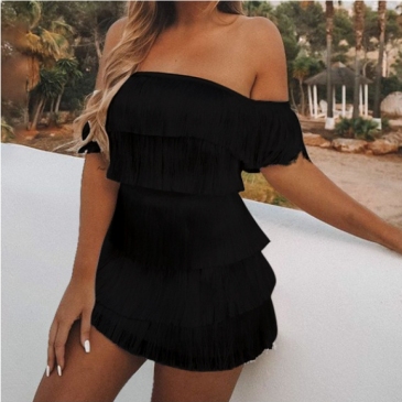 Sexy Tassels Off The Shoulder Two Piece Set
