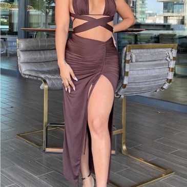 Sexy Tie Wrap Top And Slit Maxi Skirt Sets