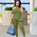 5Solid Ruched Plus Size Two Piece Pant Set