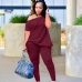 10Solid Ruched Plus Size Two Piece Pant Set