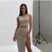 3Solid Side Silt Sleeveless Two Piece Skirt Sets