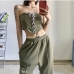 4Solid Strapless Cropped Top Matching 2 Piece Sets