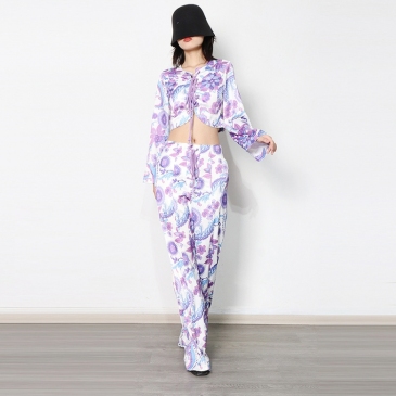 Street Printed Loose Cropped Top And Loose Pant Sets