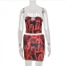 7Stylish Printed Strapless Top With Mini Skirt Set
