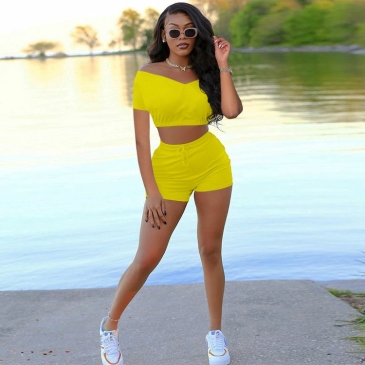 Summer Casual Solid Matching 2 Piece Short Sets