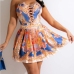 4Tie Wrap Printed 2 Piece Ruched Skirt Sets