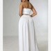 4White Ruched Strapless Crop Top Wide Leg Pants Sets